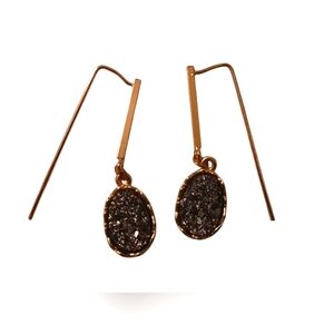 NEW GOLD & BLACK BOUTIQUE HOOK STONE TEARDROP DANGLE EARRINGS